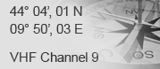 44° 03',03 N - 09° 50', 24 E - VHF Channel 9